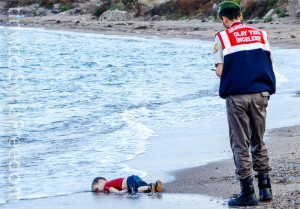 The famous image of three-year old Aylan Kurdi lying dead on a Turkish beach, provoking an international outcry about the inhumanity of the Syrian conflict