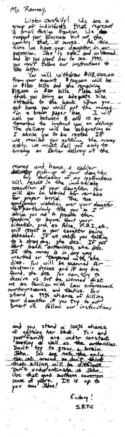 The 3-page ransom note left to Mr. Ramsey on the morning of Boxing Day. 