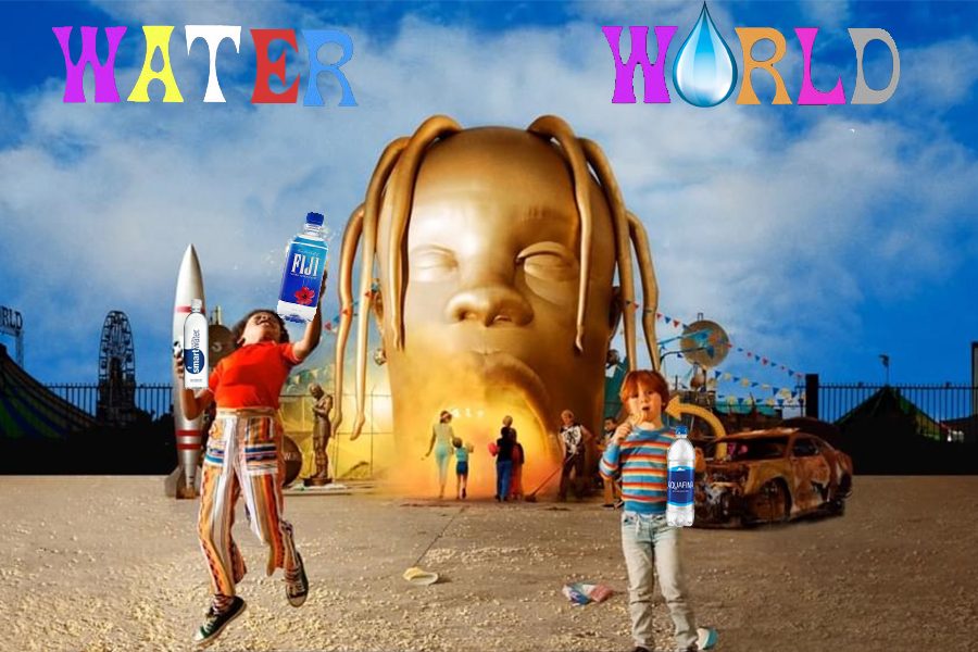 Travis Scoots album covered edited into water world with some water touches