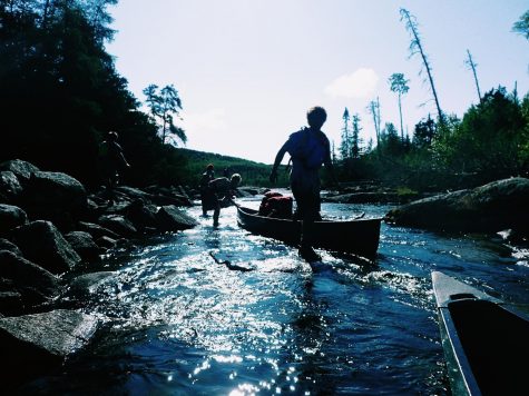 Walking rapids on trail.