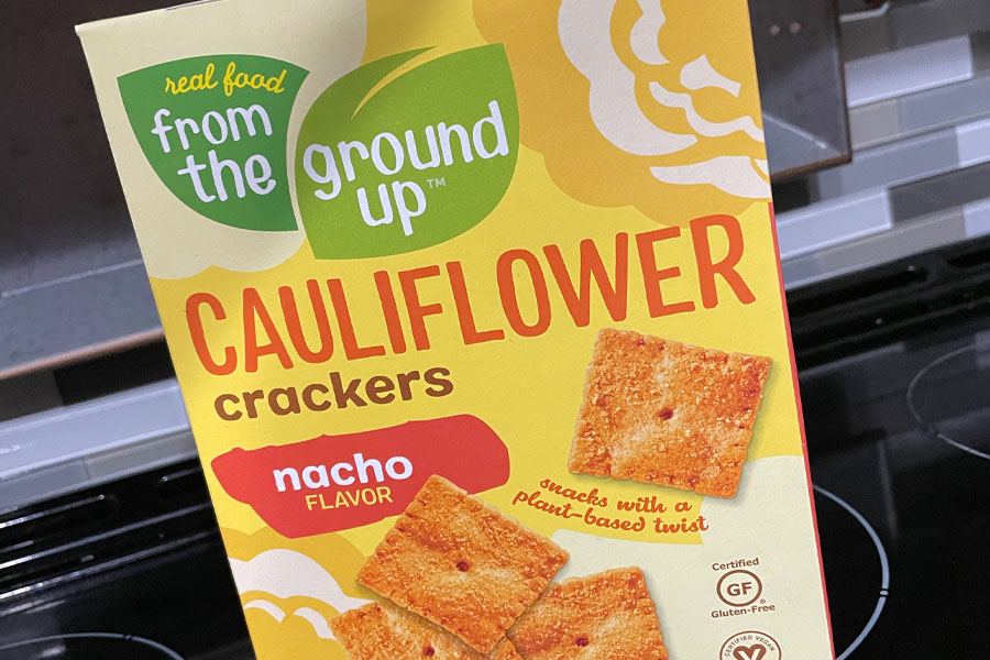 Cauliflower crackers, nacho flavor, are not half bad.