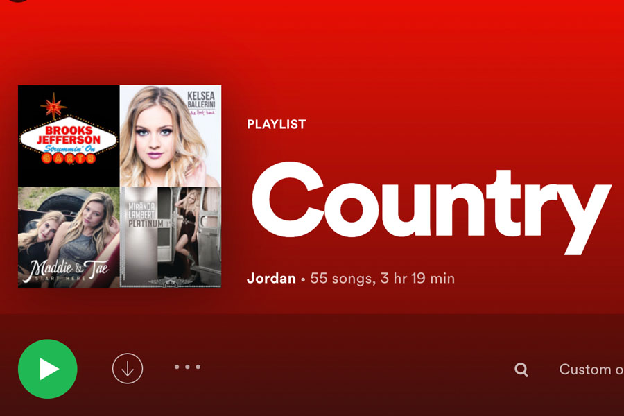 This is a screenshot from my Spotify of what my country playlist looks like.