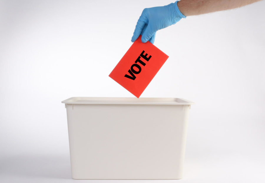 A voter putting their ballot in a ballot box
