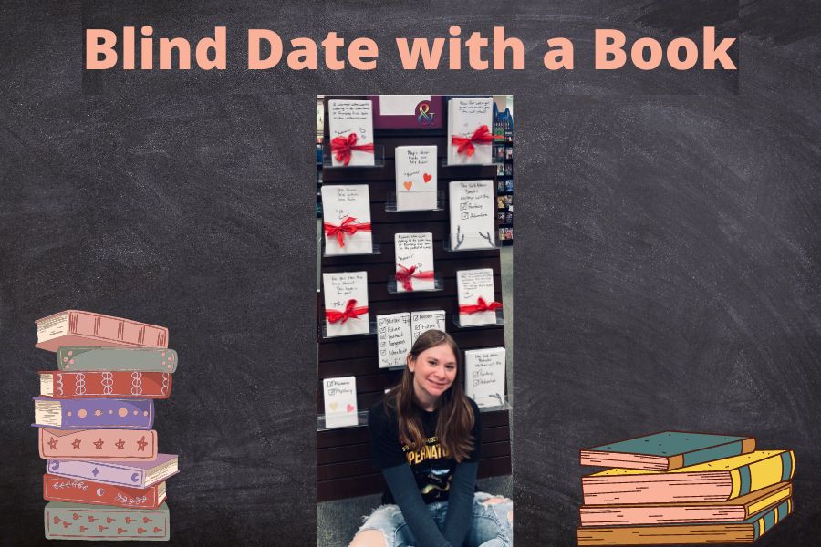 This is a picture of Grace in St. Cloud Barnes and Noble in front of Blind Date with a Book Display