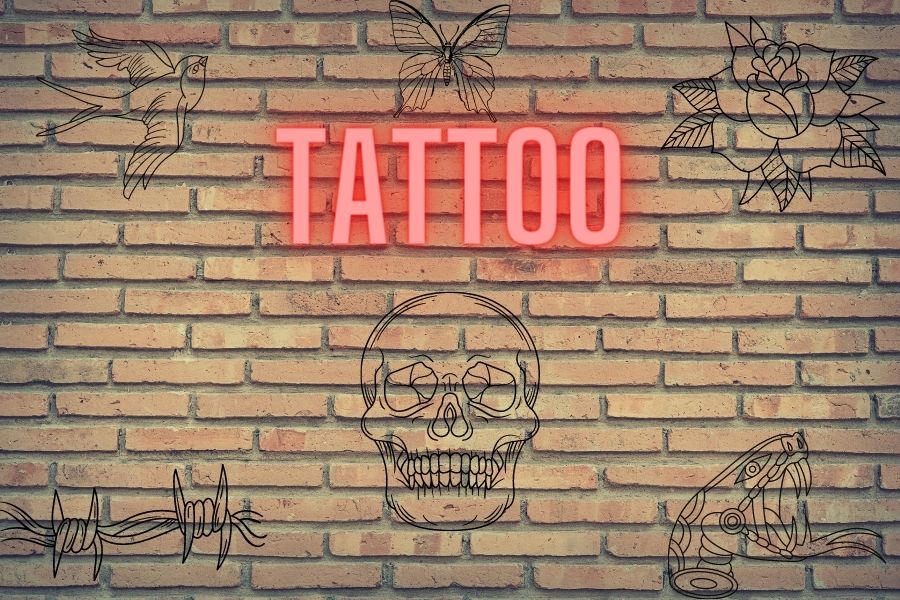 Within the image highlights some of the most stereotypical and popular tattoos. 