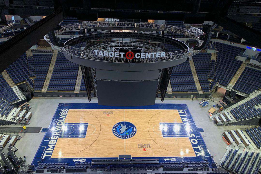 The Target Center floor where the competition will take place.