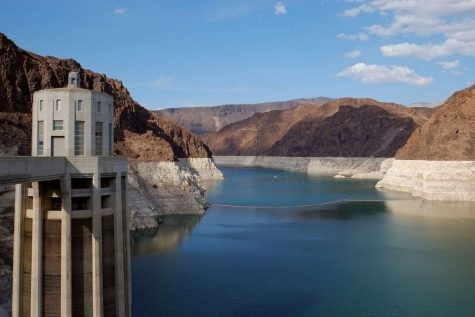 The water levels of Lake Mead have drastically changed as shown in a view from the Hoover Dam 