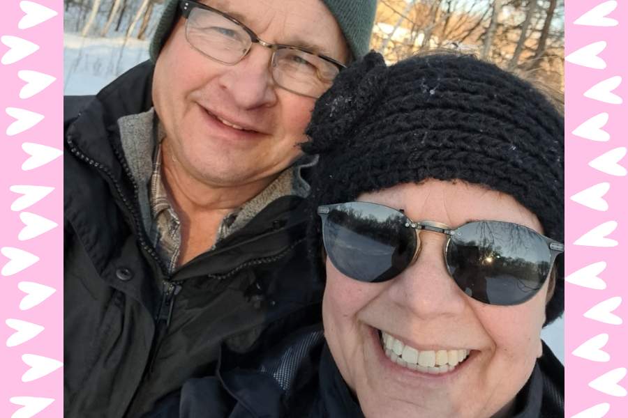 Barb ans Russel cozy up for selfie on a winter day! Barb is a Para Professional who works with special education students at SHS!