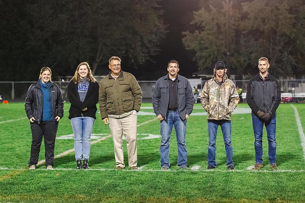 The inductees were asked to go to the football game to be recognized for their accomplishments. Photo used with permission by Angie Heckman.