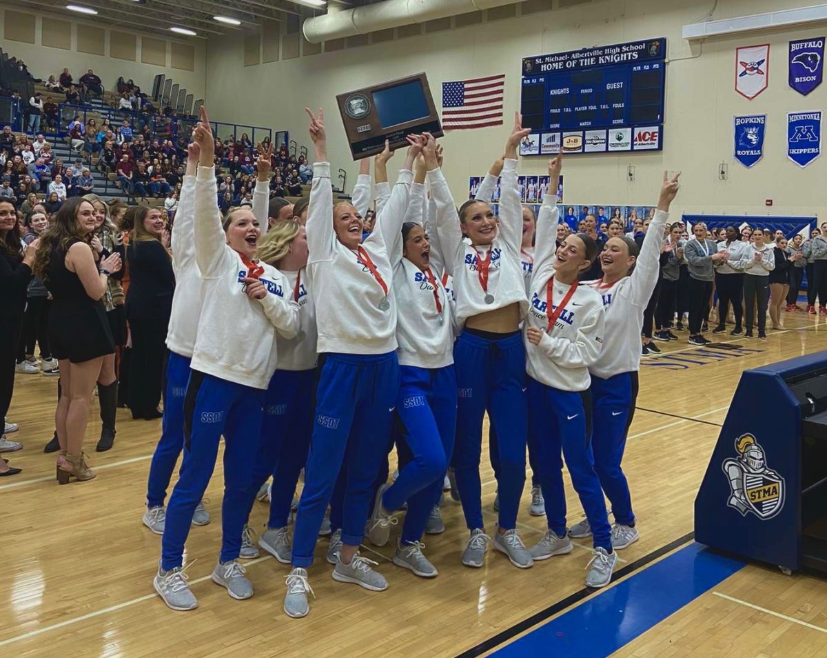 The Sartell Dance Team celebrates their section placements to go to state last school year. Photo used with permission from Amelia Larcom.
