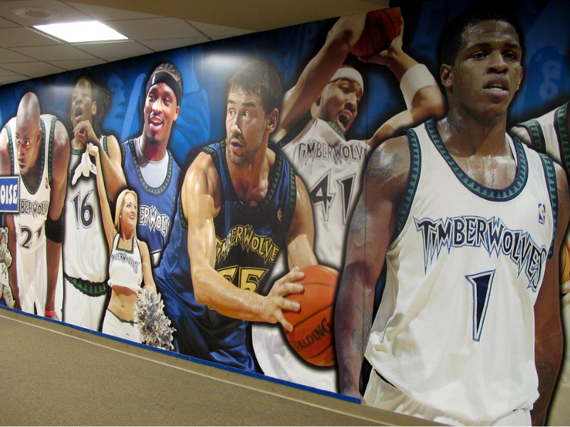 At Target Center, they have a mural of the many Minnesota Timberwolves legends. Photo via flickr under the creative commons license.