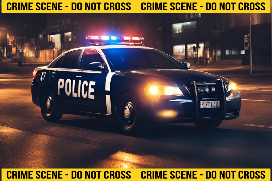 Featured above is a cop car with flashing lights during the night in the city. (Image generated by Ai on Canva)