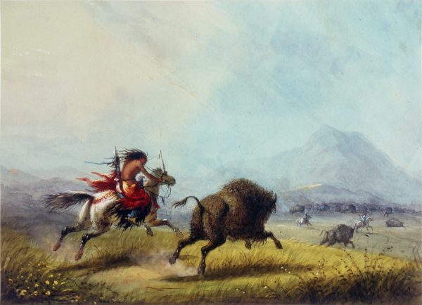 This is a painting by Alfred Jacob Miller, an artist who followed the fur trade and Native Americans in North America, and later painted multiple exhibits showcasing both.Native Americans in North America by Journeys of Life is licensed under All Rights Reserved