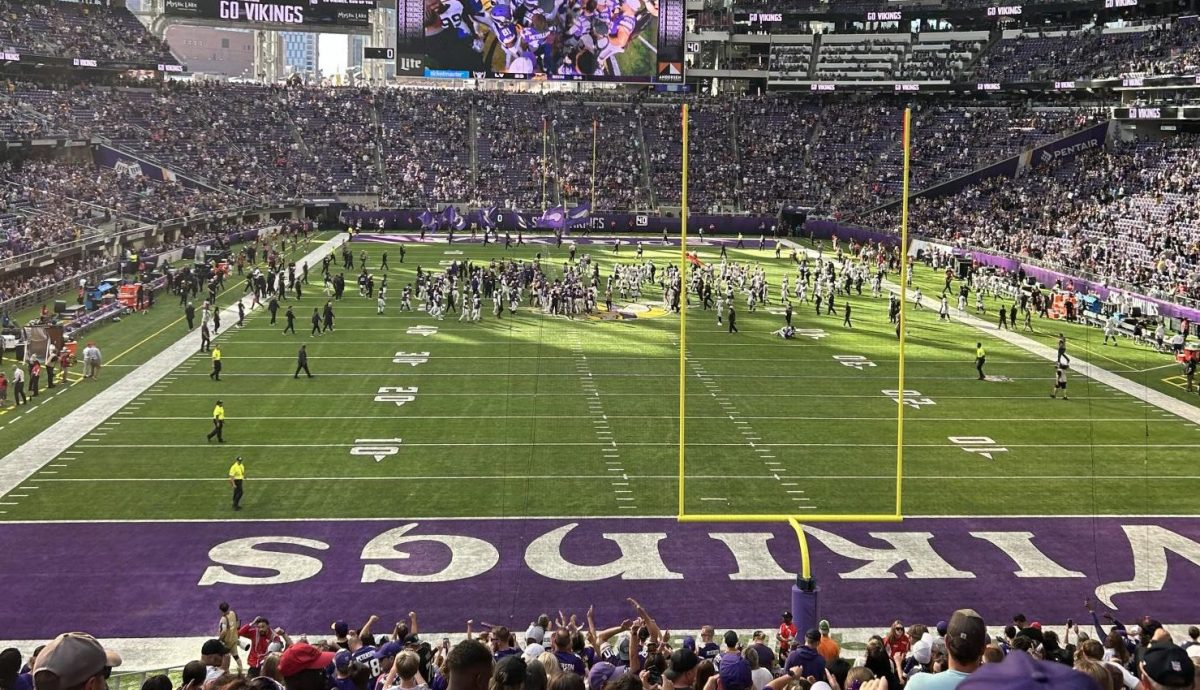 US Bank Stadium is packed for the Vikings vs. Raiders preseason game. 