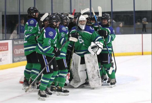 Storm'n Sabres team comes together after hard fought game. (Photo used with permission from Abby Massmann.)