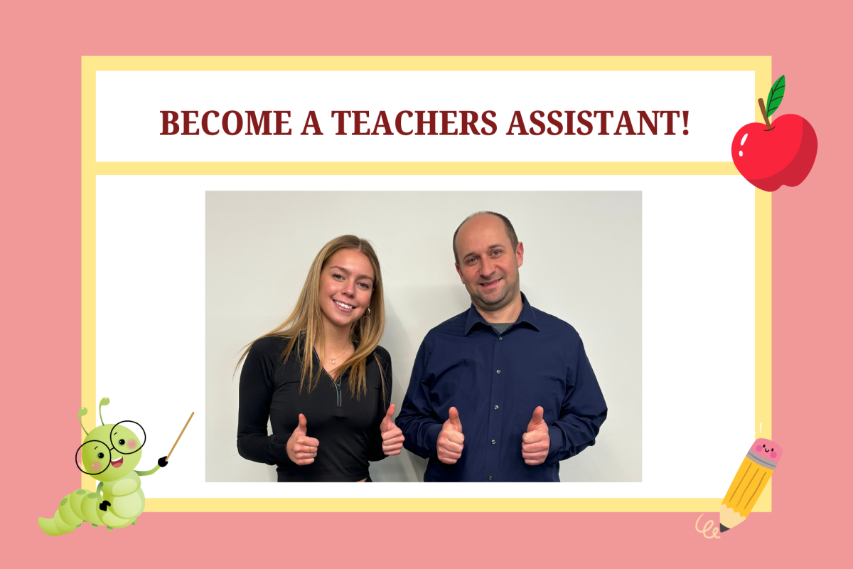 Mr. Krippner poses for a photo with his teachers assistant, Hazel Heinen.