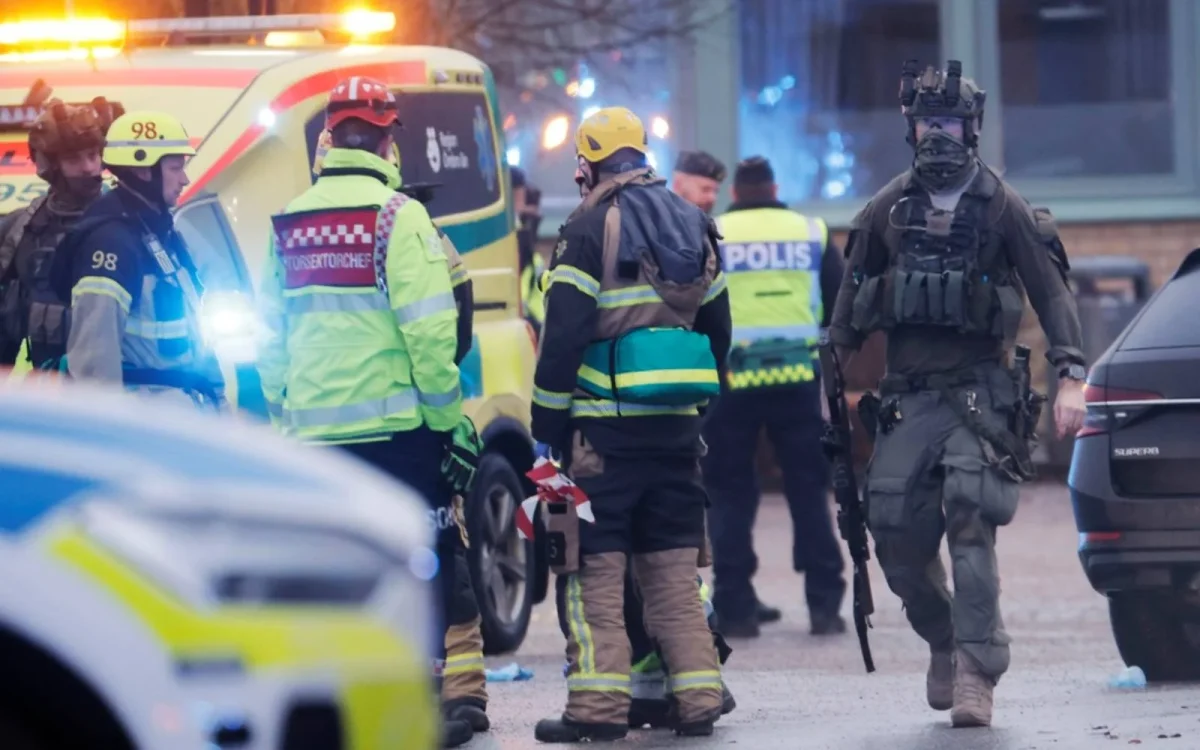 Police at scene after shooting. [Around 10' dead, including gunman, in Sweden's worst mass shooting  by APNews.com is licensed under CC by 4.0