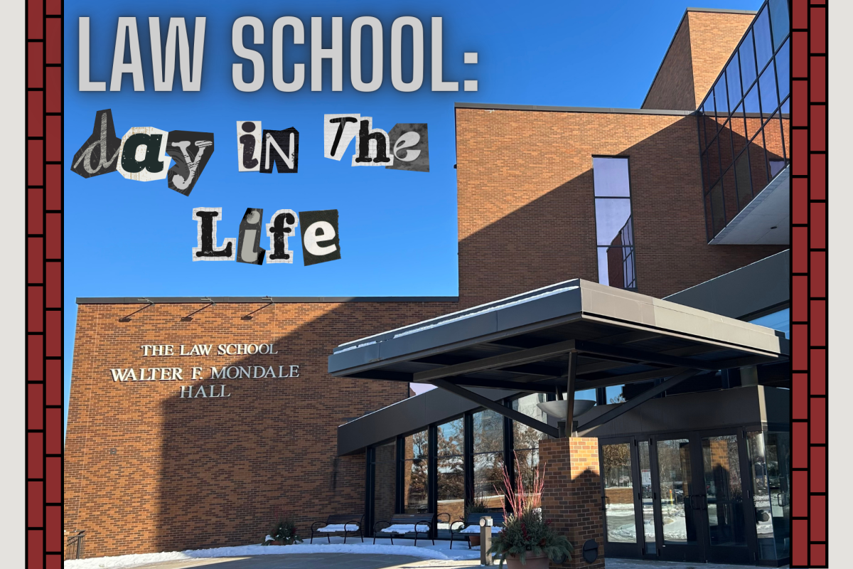 The Walter F. Mondale law building shelters law students from cold temperature on Presidents day.