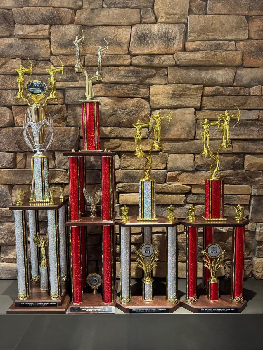Incredible trophies the sabres got to take home from nationals (Photo used with permission from Sabres Archery).