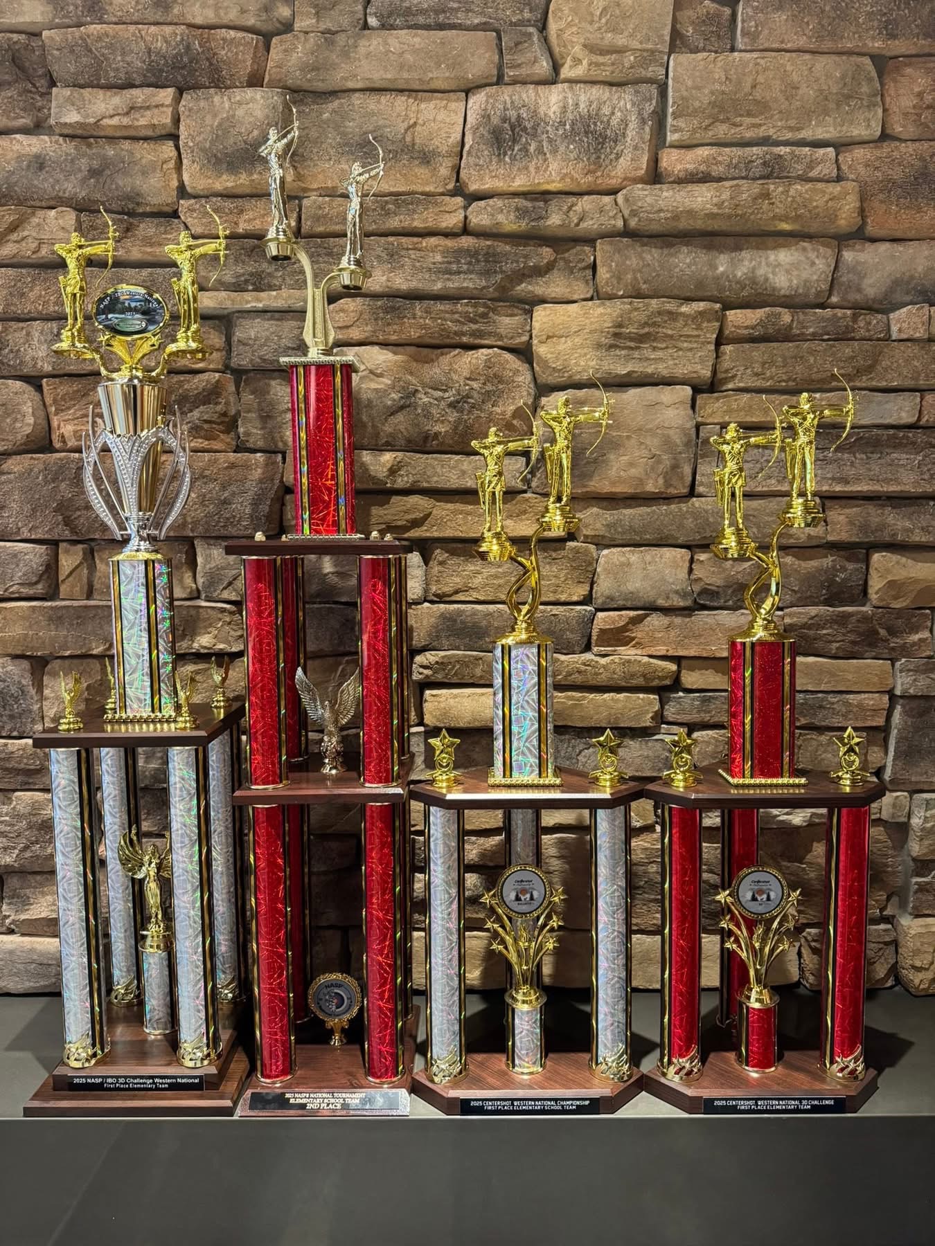 Incredible trophies the sabres got to take home from nationals (Photo used with permission from Sabres Archery).