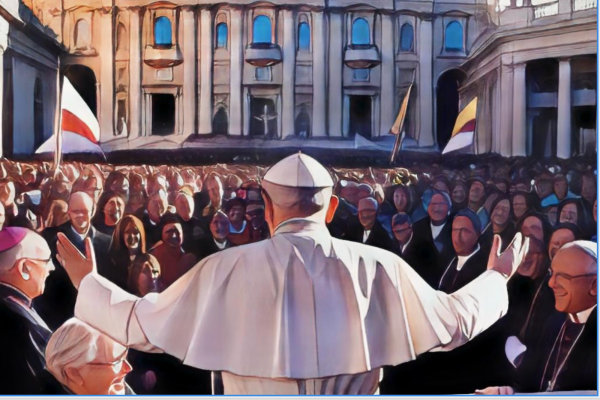 Many people gathered eagerly to see the newly elected Pope. (Photo Created by Canva Ai)
