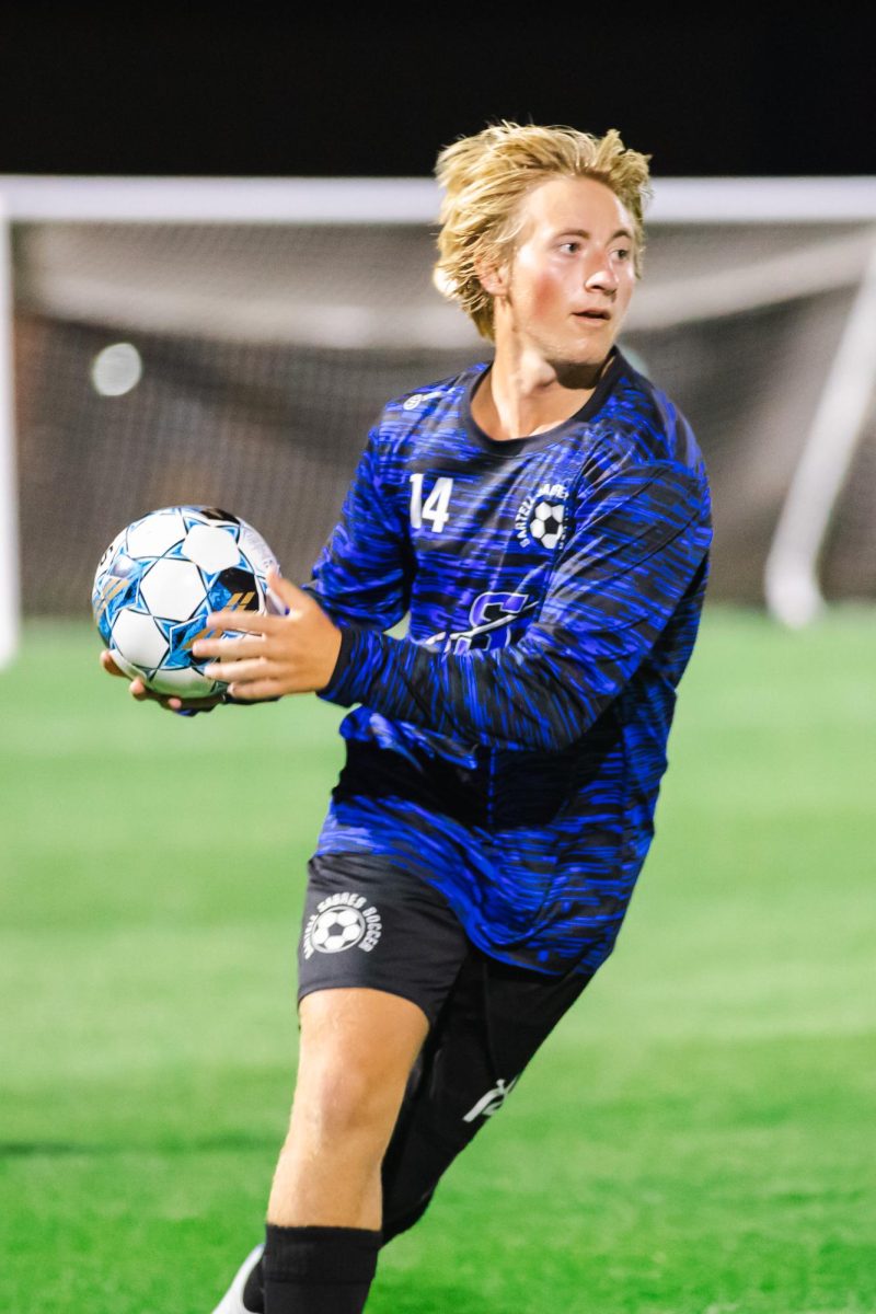Jace Jansky about to throw the ball in during a soccer game for Sartell High School. (Photo used with permission from Jace Jansky)