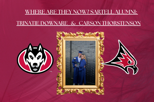 Trinatie and Carson at graduation and where they are currently attending college.(photo used with permission by Trinatie Downare and Carson Thorstenson)