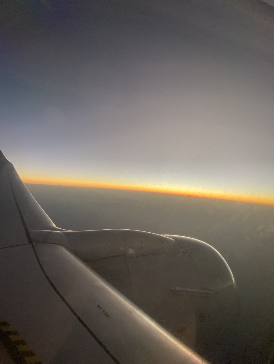 View out of the plane window at sunset on the way to Houston.