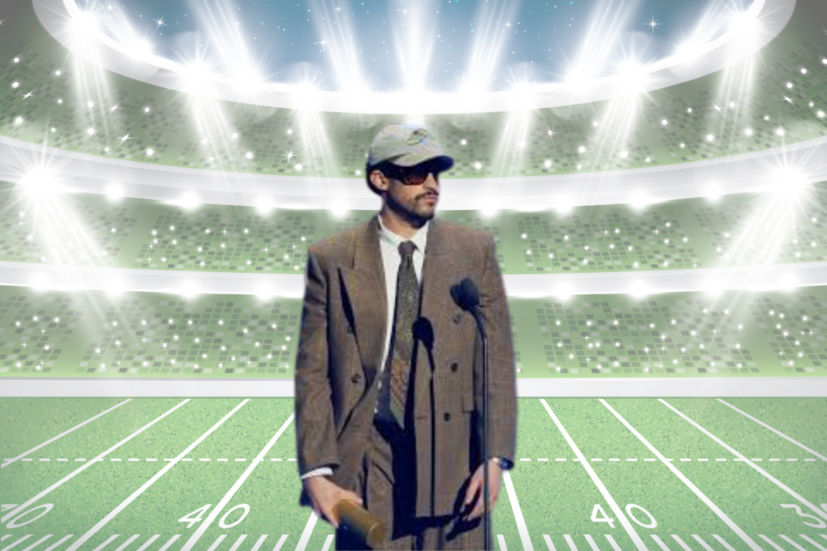 Bad Bunny was chosen by the NFL to be the headlining performer at the Super Bowl this year. (Photo created using Ai in Canva)