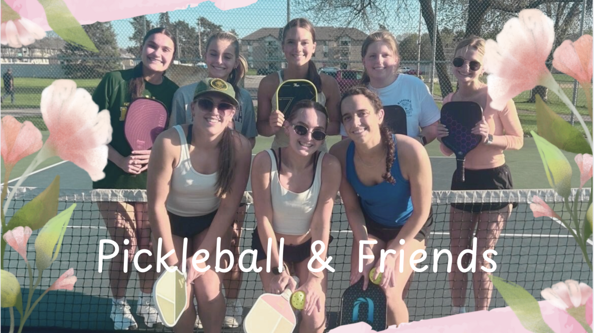The Sartell High School pickleball club smiles after their first official day of playing. (Photo used with permission from Olivia Schlecht.)
