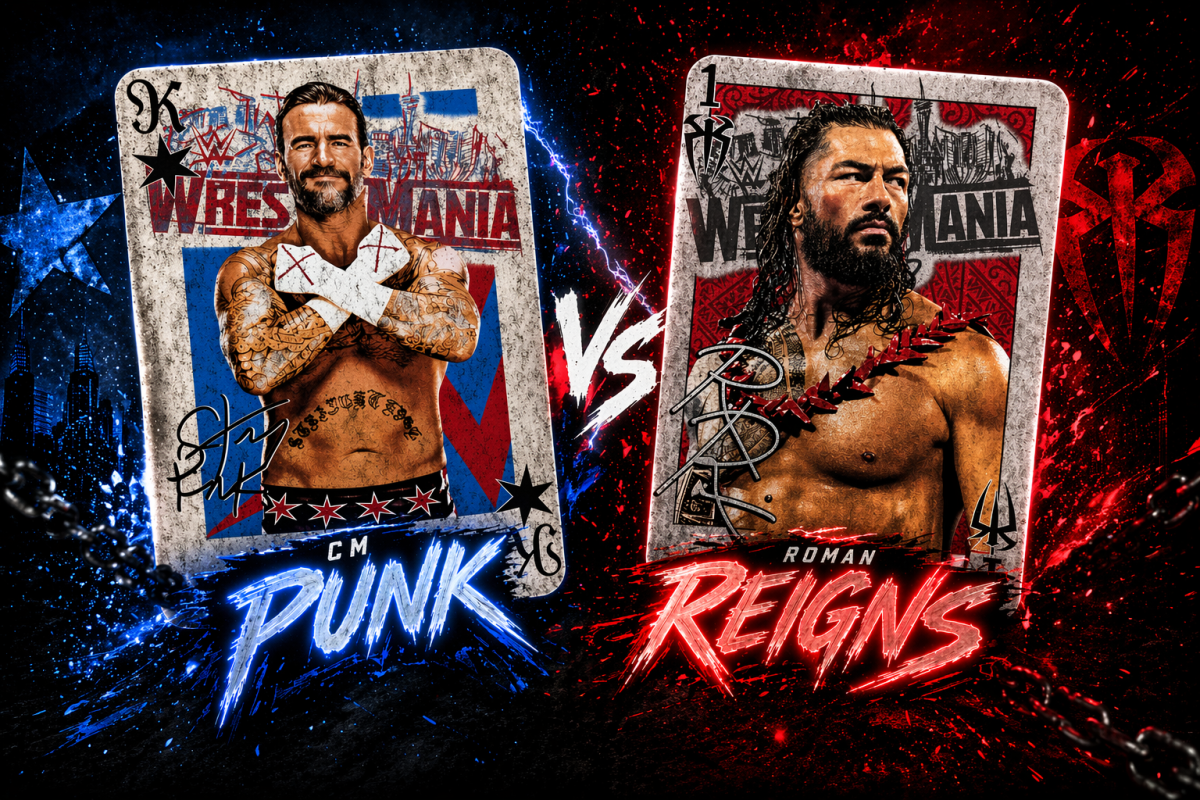 WWE superstars, CM Punk and Roman Reigns, are set to make history this upcoming Sunday. (Graphics made from Chatgpt)